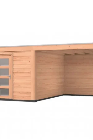 Aanbieding Douglas overkapping, 600 x 400, met achterwand en schuur, Westwood Robuust